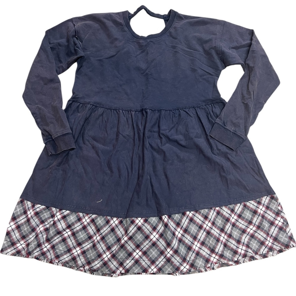 NWT Hem & Thread Babydoll Boho Plaid Frayed Hem Distressed Mini Tunic Dress M